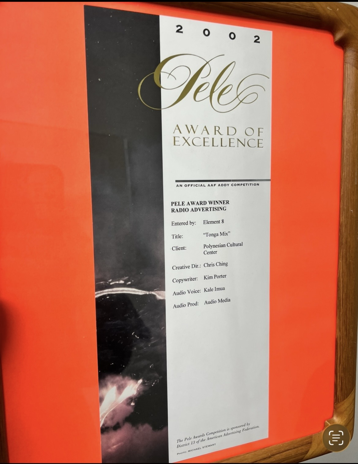 Junior Kekuewa Jr.’s 2002 Pele Award of Excellence